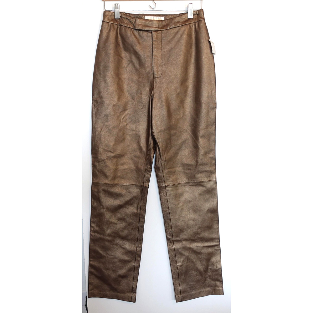 Vintage Margaret Godfrey Leather Pants Womens 10 Bronze Metallic Straight 90s